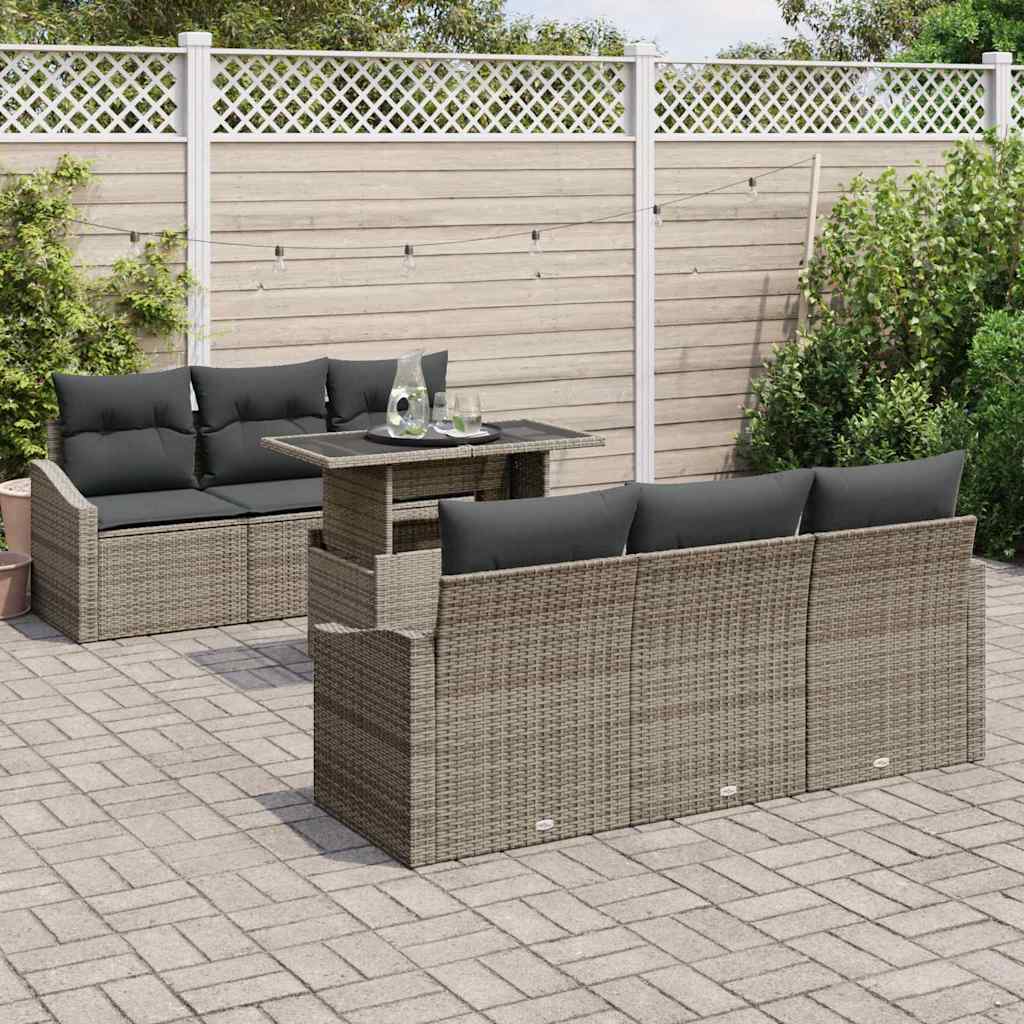Garden Sofa Set with Storage 7 pcs Grey Poly rattan