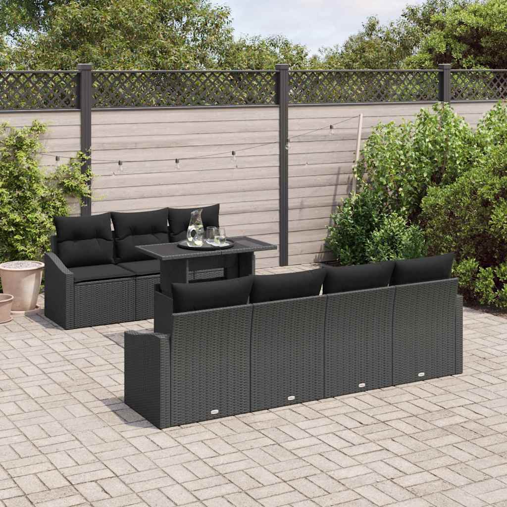 Garden Sofa Set with Storage 8 pcs Black Poly rattan