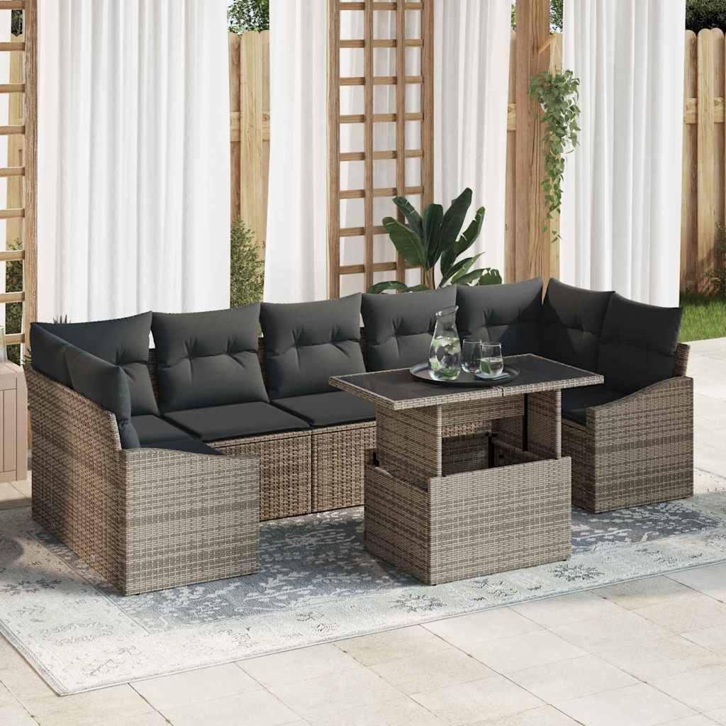 Garden Sofa Set with Storage 8 pcs Grey Poly rattan