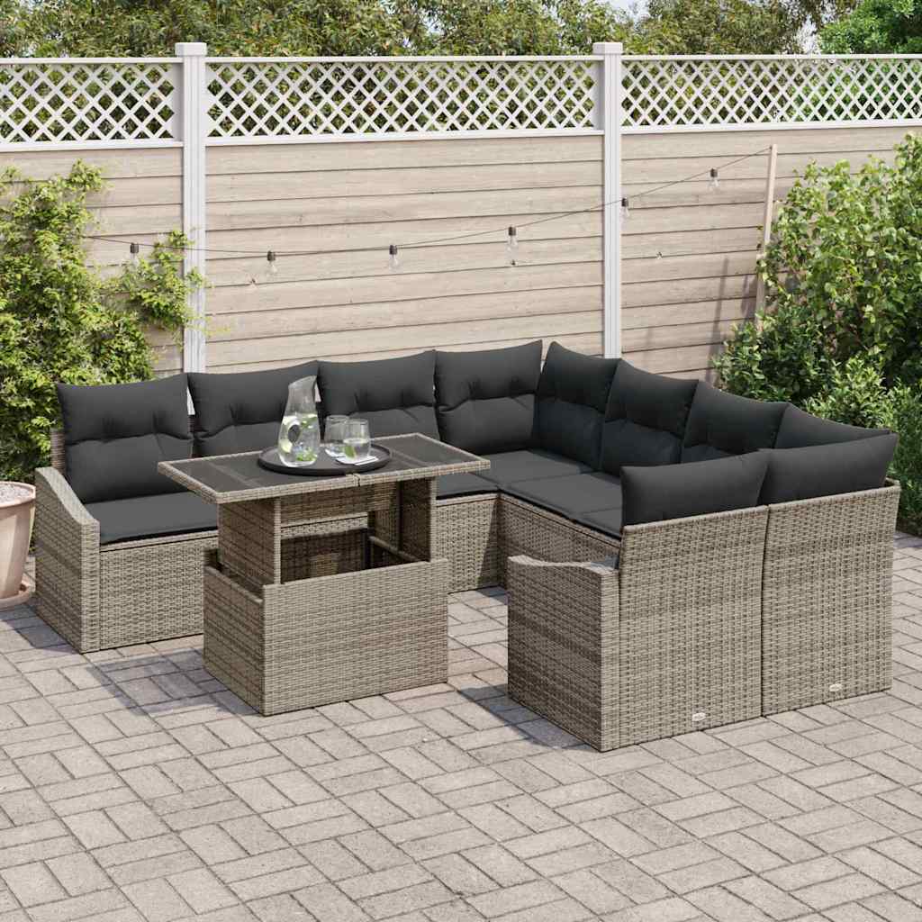 Garden Sofa Set with Storage 9 pcs Grey Poly rattan