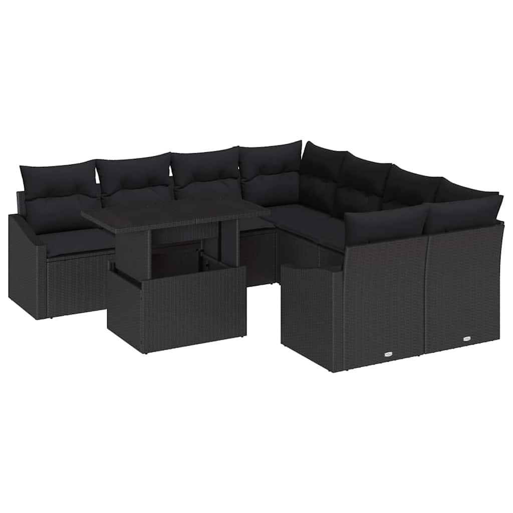 Garden Sofa Set with Storage 9 pcs Black Poly rattan