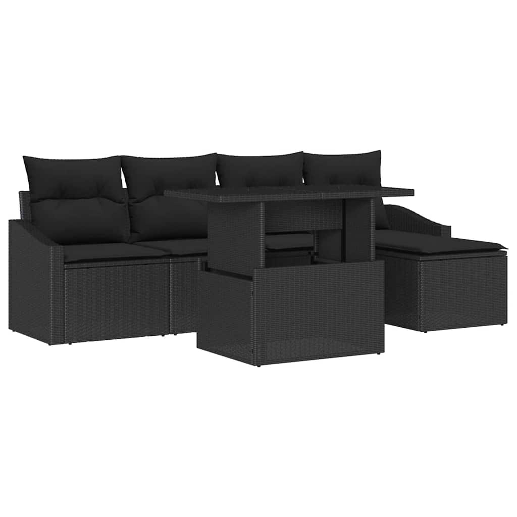 Garden Sofa Set with Cushion 6 pcs Black Poly Rattan