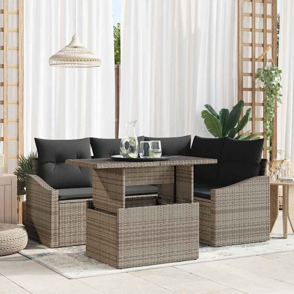 Garden Sofa Set with Cushion 5 pcs Grey 100 x 55 x 73 cm