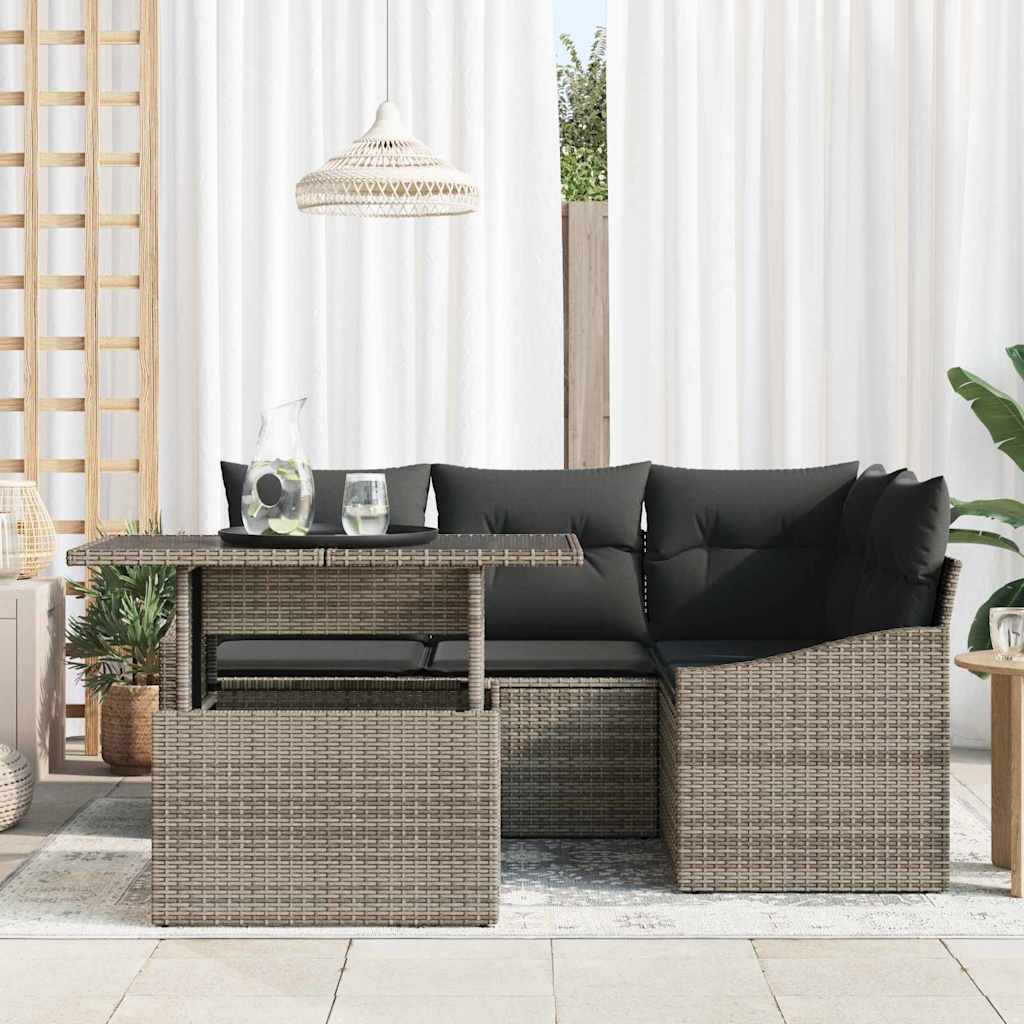 Garden Sofa Set 5 pcs Grey Poly Rattan & Powder-Coated Steel