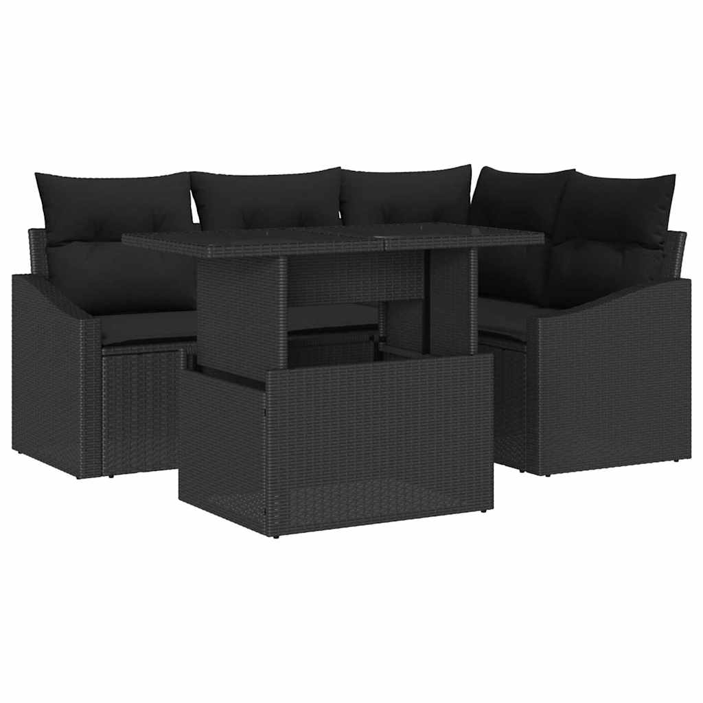 Garden Sofa Set 5 pcs Black Poly Rattan & Powder-Coated Steel