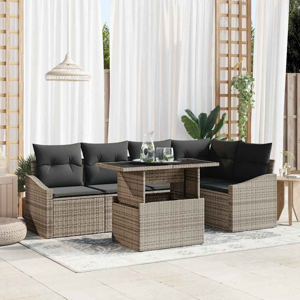 Garden Sofa Set 6 pcs Grey Poly Rattan & Powder-Coated Steel