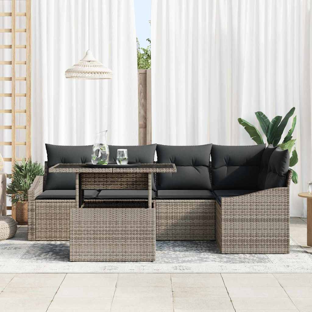 Garden Sofa Set 6 pcs Grey Poly Rattan & Powder-Coated Steel