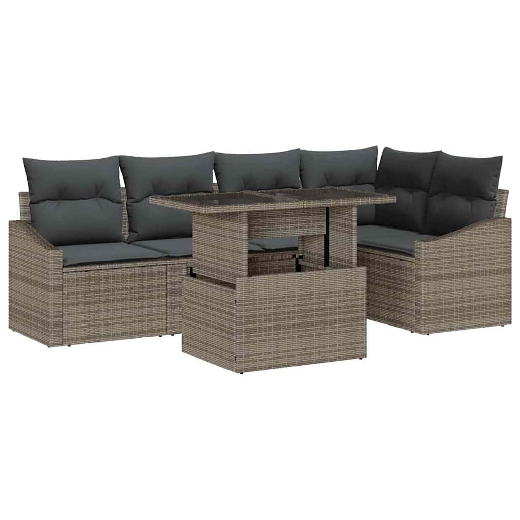 Garden Sofa Set 6 pcs Grey Poly Rattan & Powder-Coated Steel