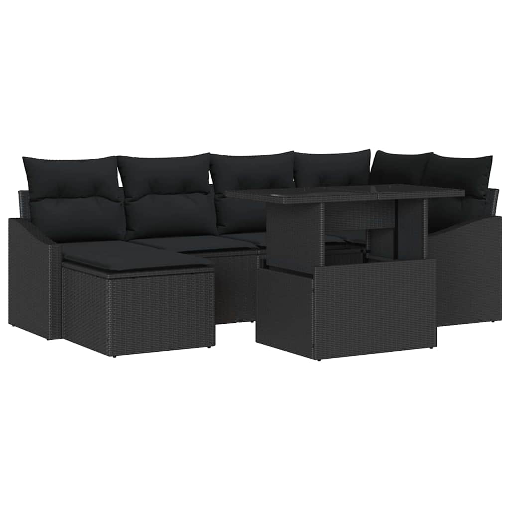 Garden Sofa Set 7 pcs Black Poly Rattan, Powder-Coated Steel