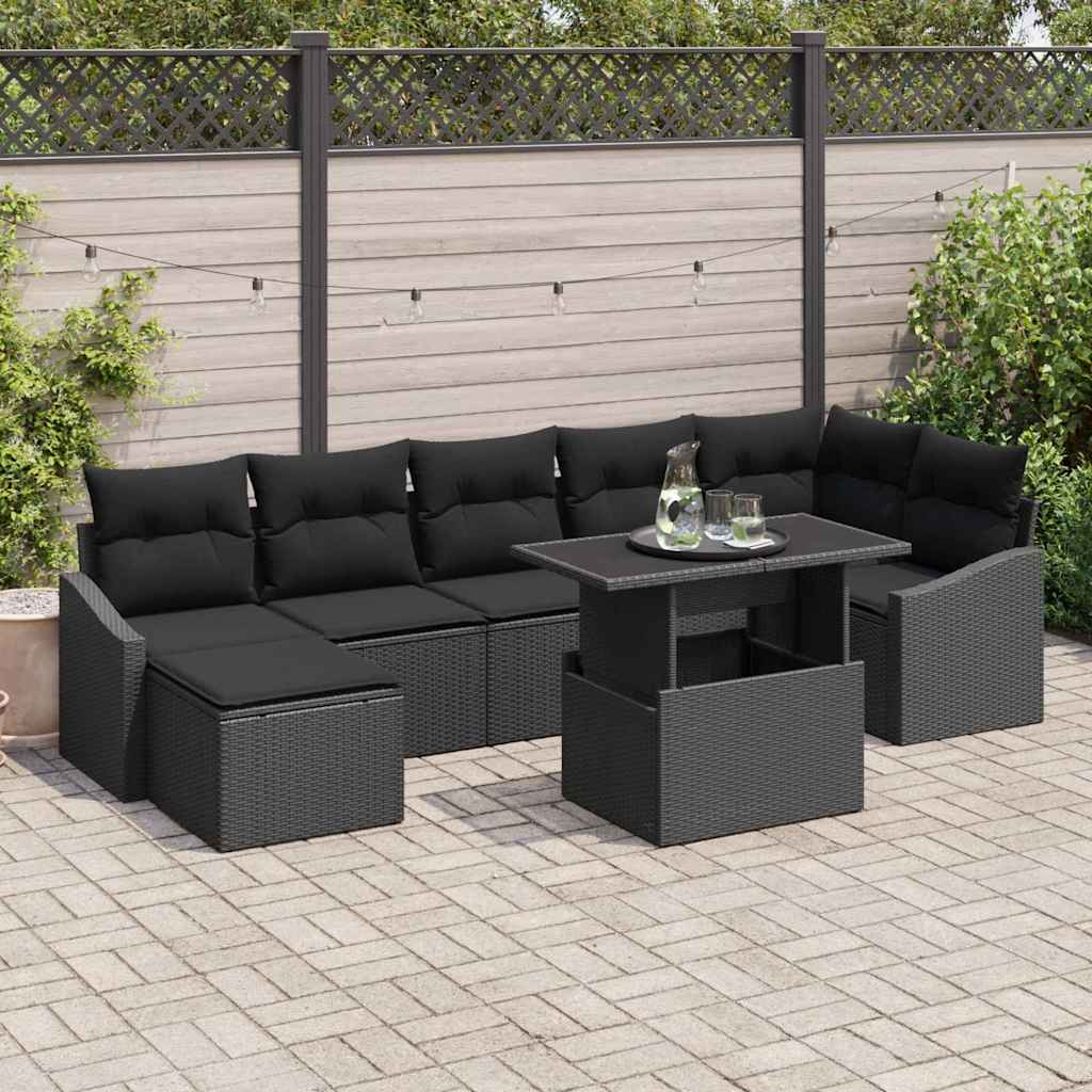 Garden Sofa Set 8 pcs Black Poly Rattan, Powder-Coated Steel