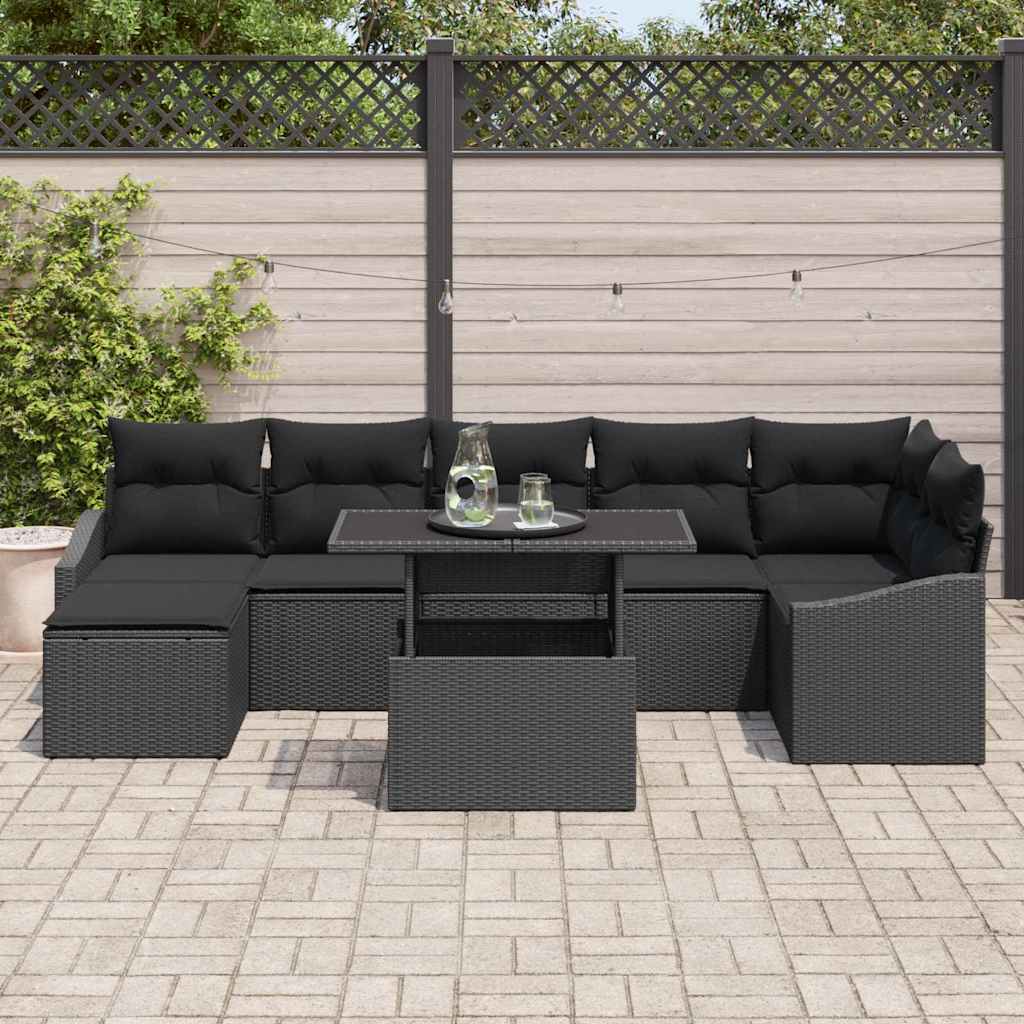 Garden Sofa Set 8 pcs Black Poly Rattan, Powder-Coated Steel