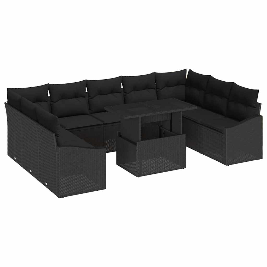 Garden Sofa Set 10 pcs Black Poly Rattan & Powder-Coated Steel