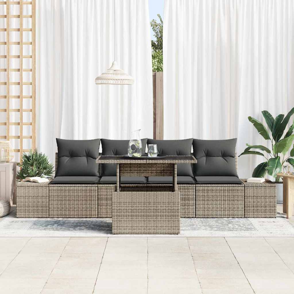 Garden Sofa Set 5 pcs Grey Poly Rattan & Powder-Coated Steel