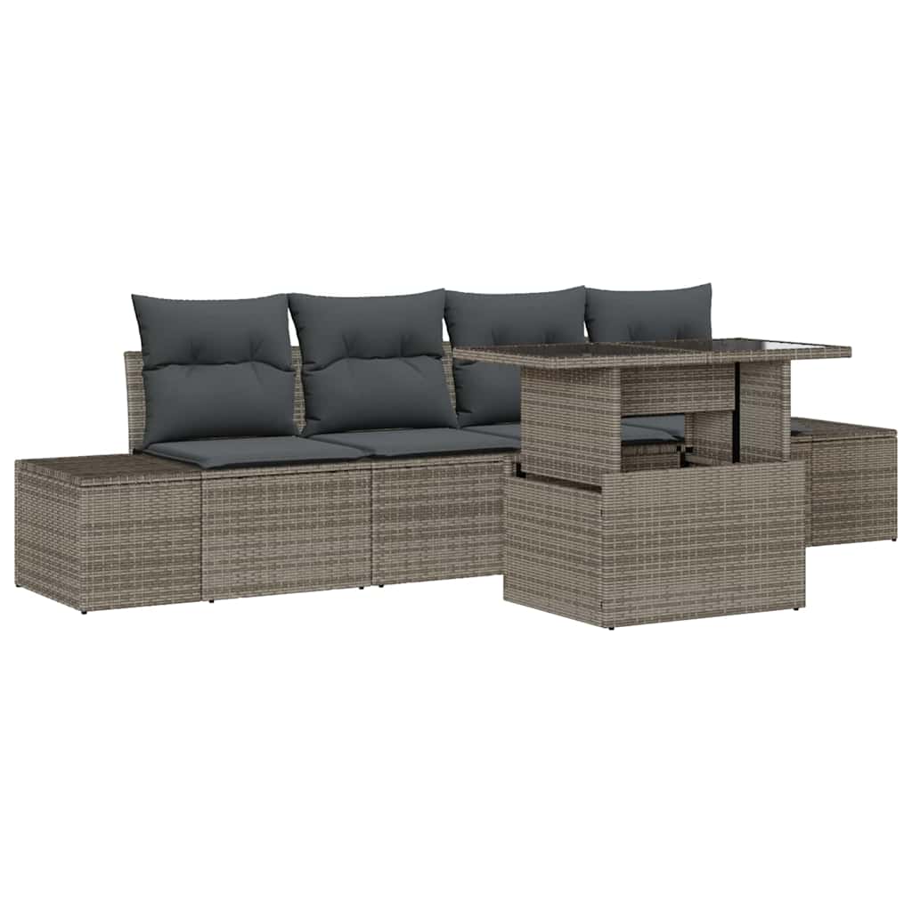 Garden Sofa Set 5 pcs Grey Poly Rattan & Powder-Coated Steel
