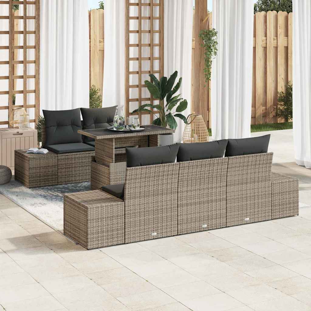 Garden Sofa Set 6 pcs Grey Poly Rattan & Powder-Coated Steel