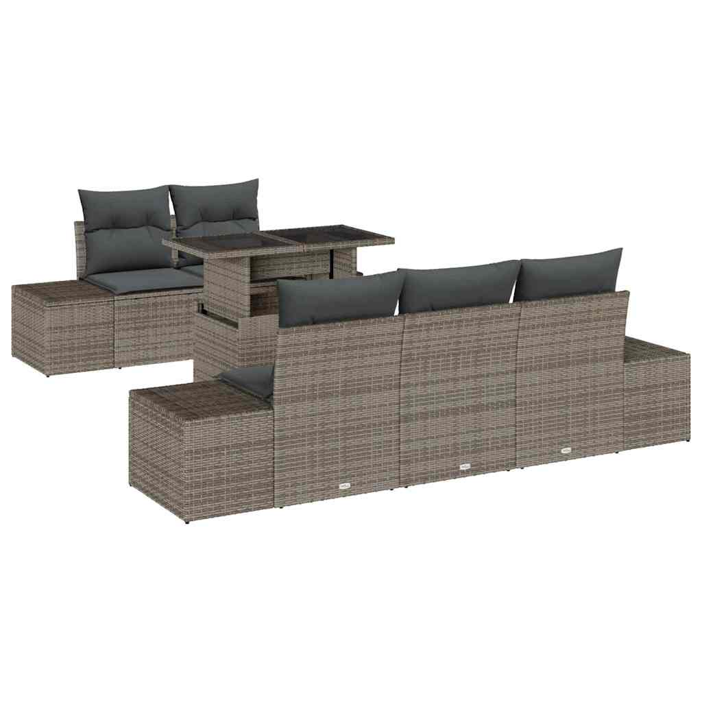 Garden Sofa Set 6 pcs Grey Poly Rattan & Powder-Coated Steel