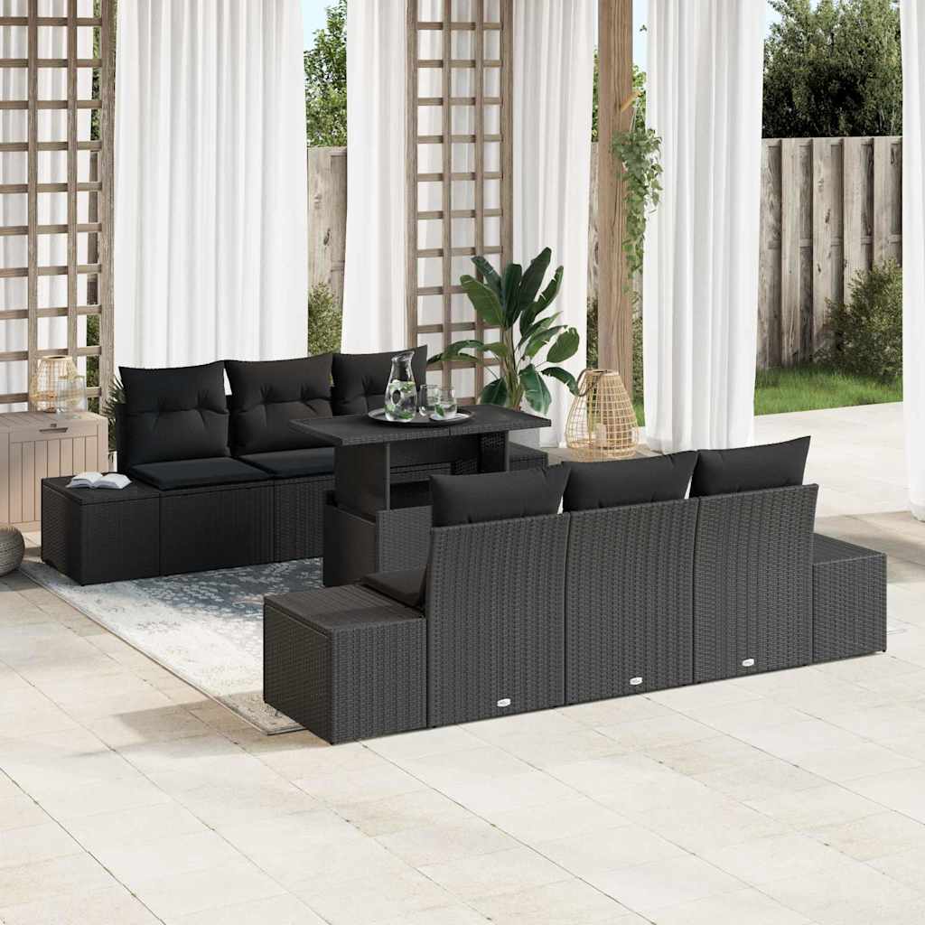 Garden Sofa Set with Cushion 7 pcs Black 100 x 55 x 73 cm