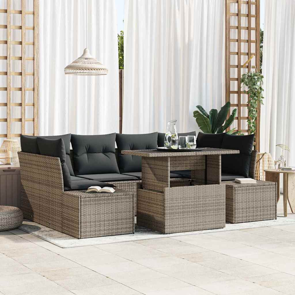 Garden Sofa Set with Cushion 7 pcs Grey 100 x 55 x 73 cm