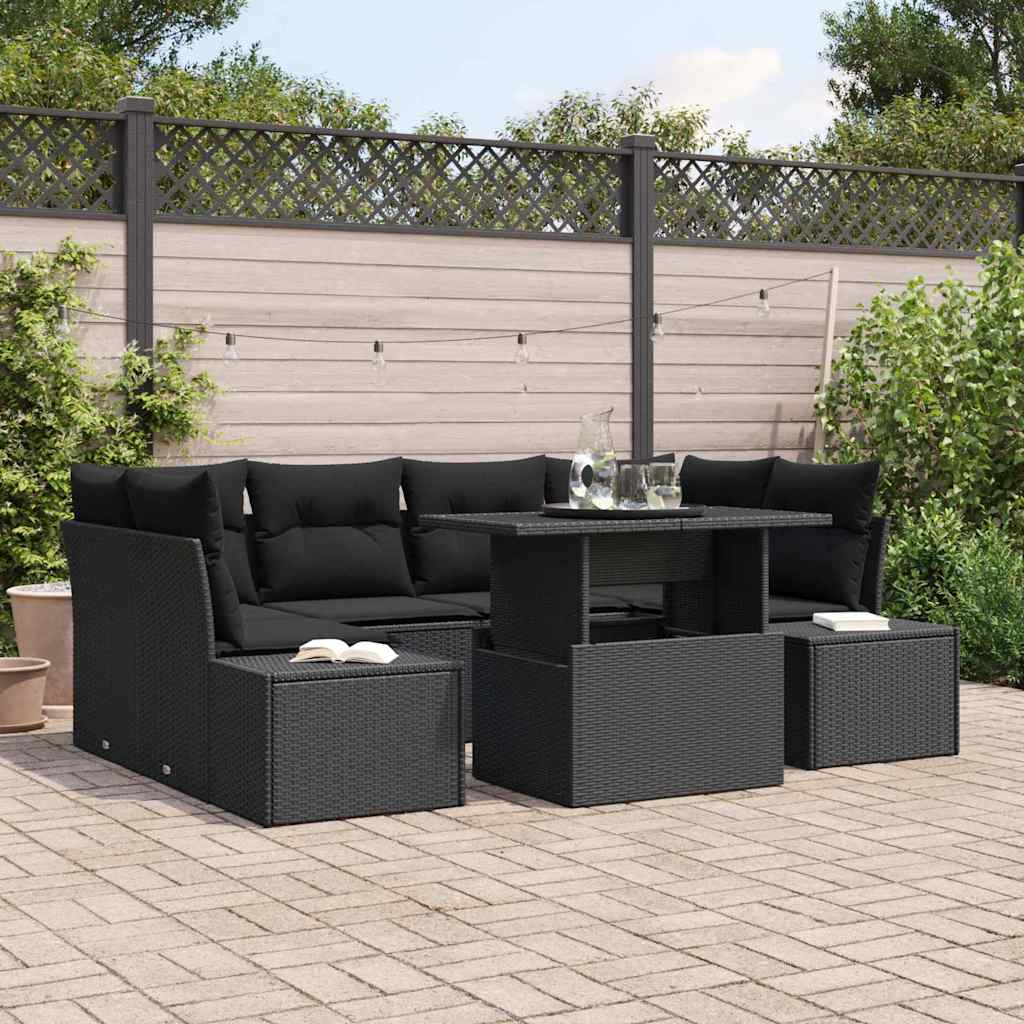 Garden Sofa Set with Cushion 7 pcs Black 100 x 55 x 73 cm