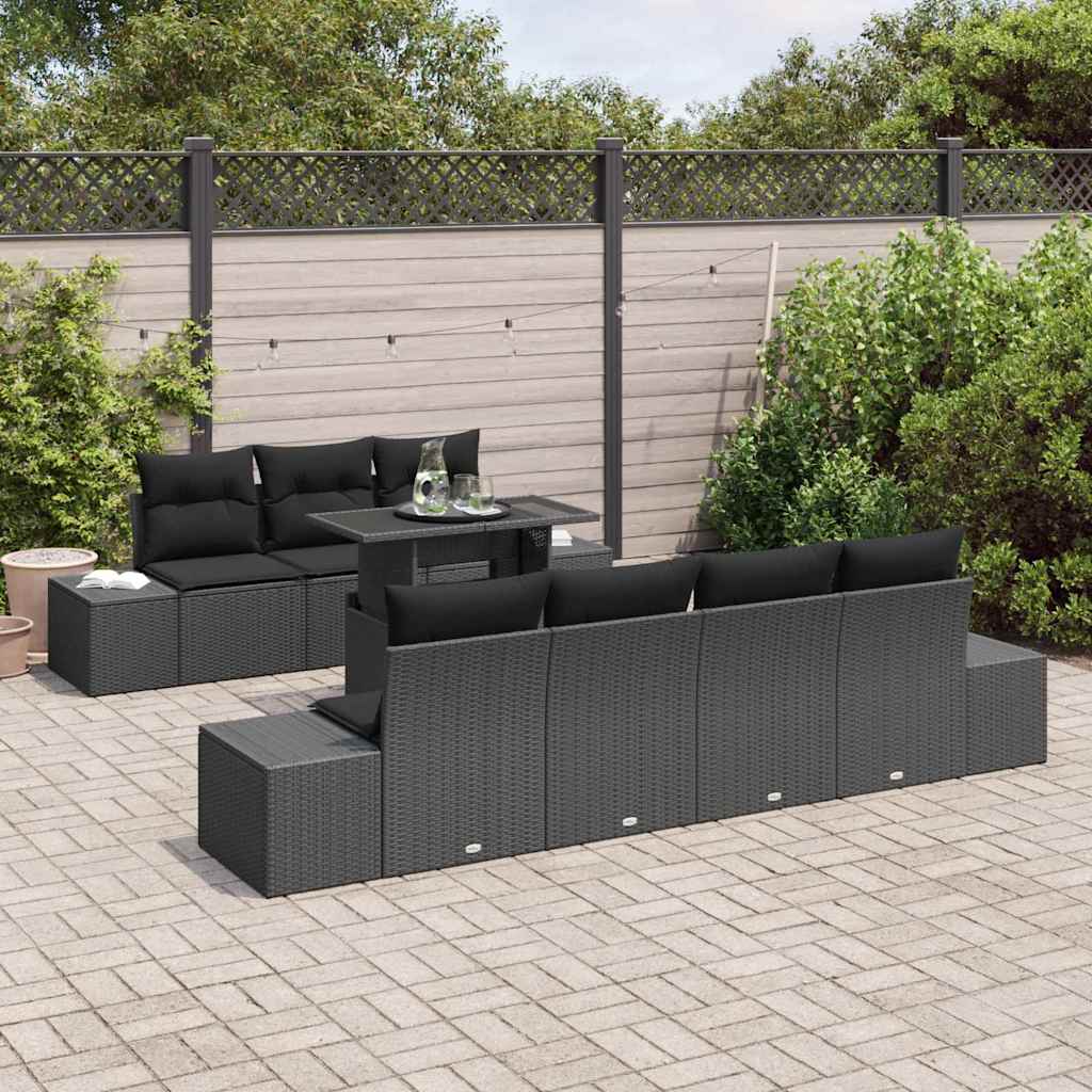 Garden Sofa Set with Cushion 8 pcs Black 100 x 55 x 73 cm