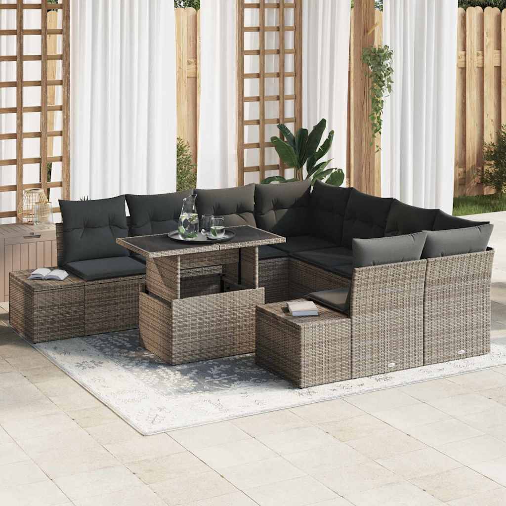 Garden Sofa Set with Cushion 9 pcs Grey 100 x 55 x 73 cm