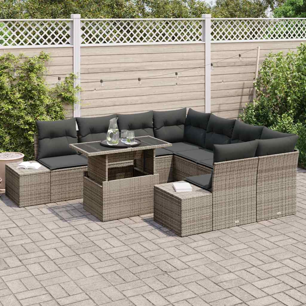 Garden Sofa Set with Cushion 9 pcs Grey 100 x 55 x 73 cm