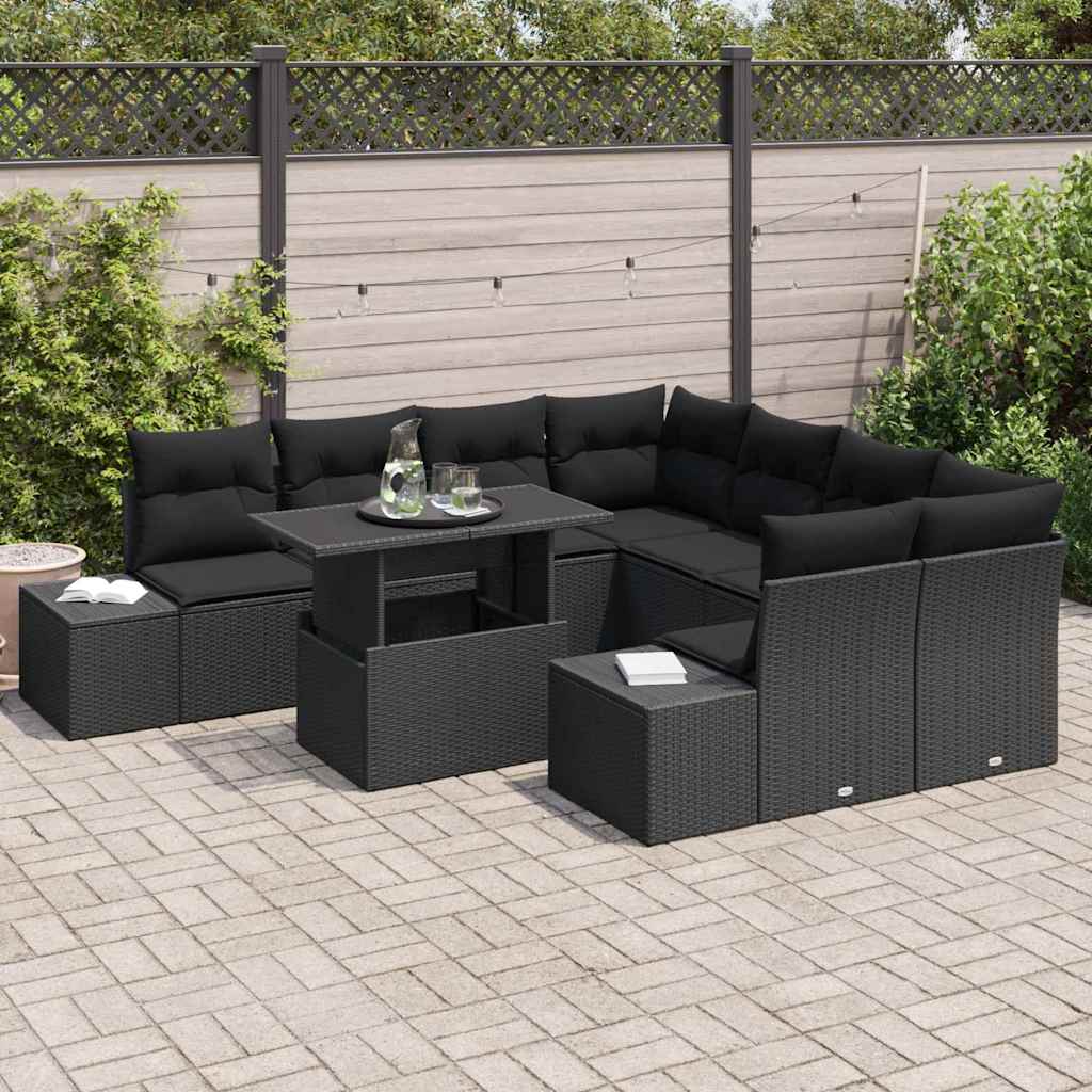 Garden Sofa Set 9 pcs Black Poly Rattan and Powder-Coated Steel
