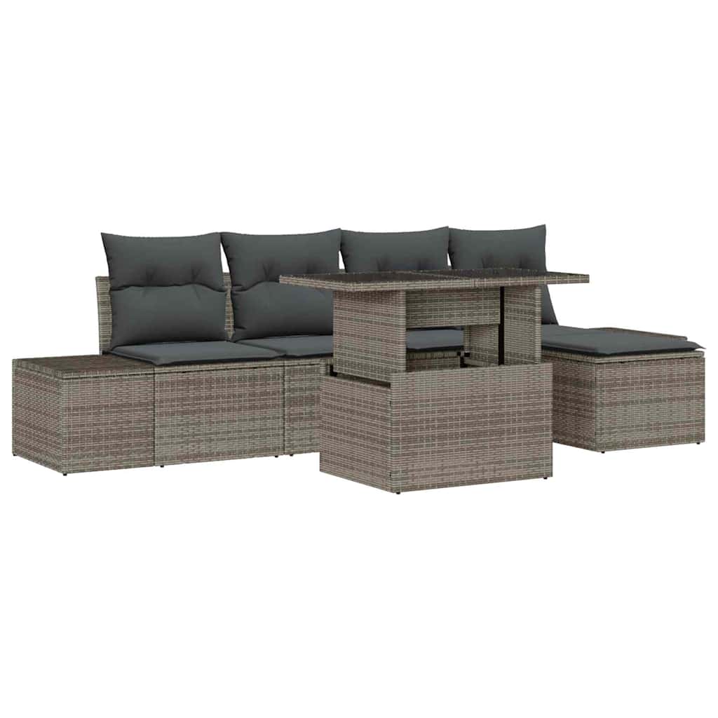 Garden Sofa Set with Storage 6 pcs Grey Poly rattan