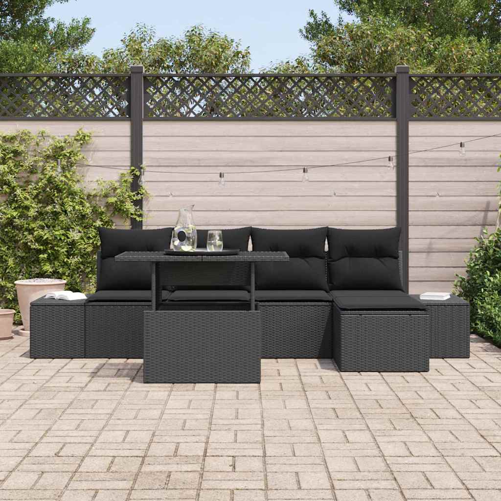 Garden Sofa Set with Storage 6 pcs Black Poly rattan