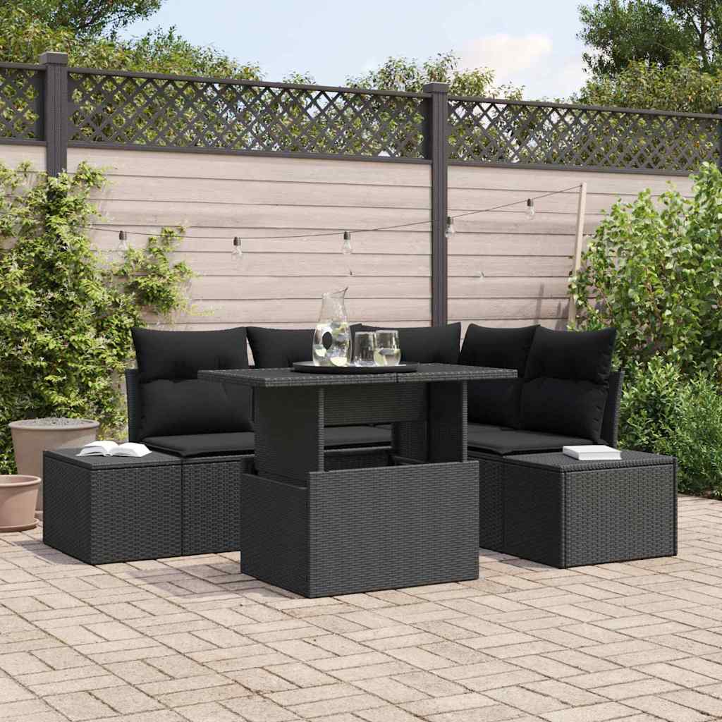 Garden Sofa Set with Cushion 5 pcs Black Poly Rattan