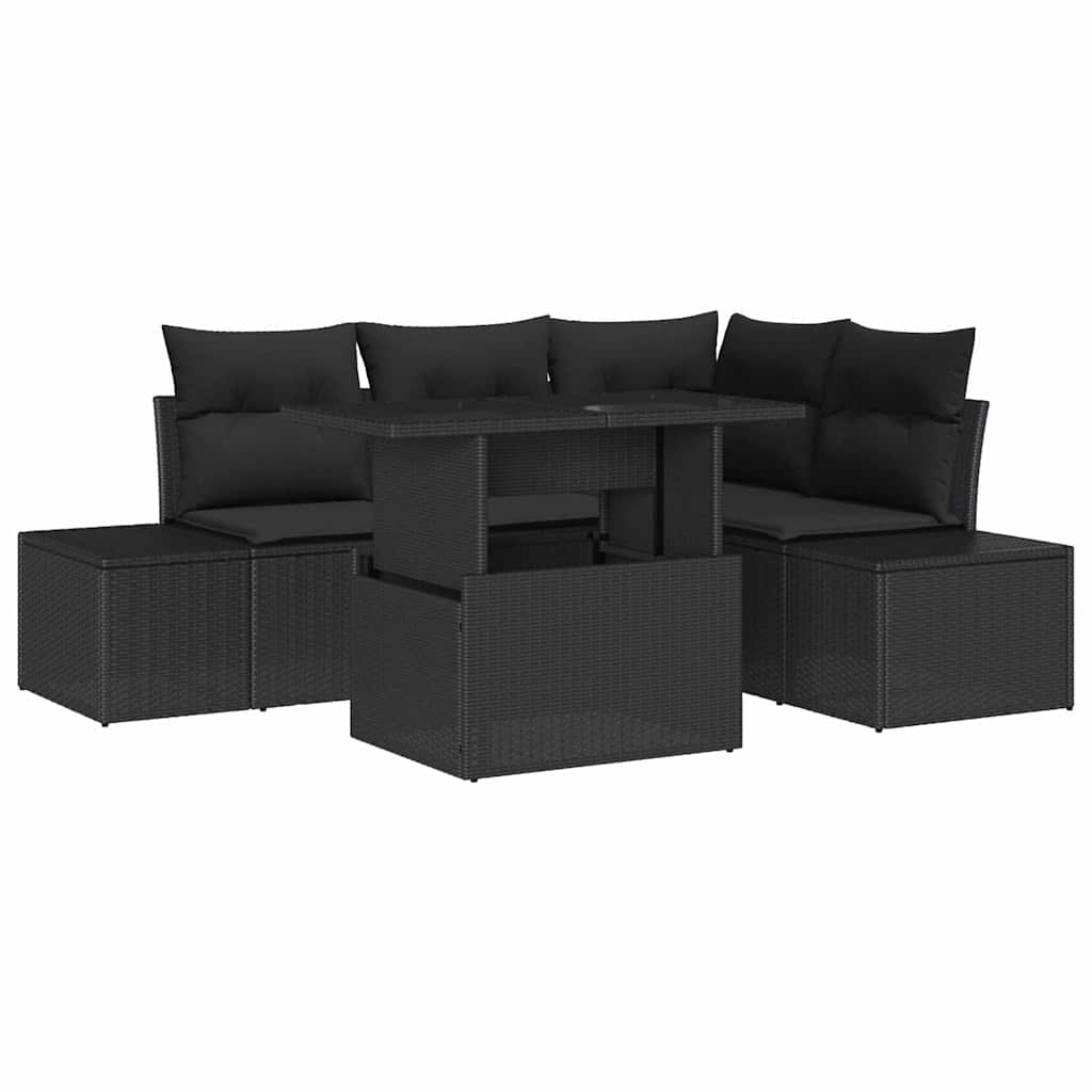Garden Sofa Set with Cushion 5 pcs Black Poly Rattan
