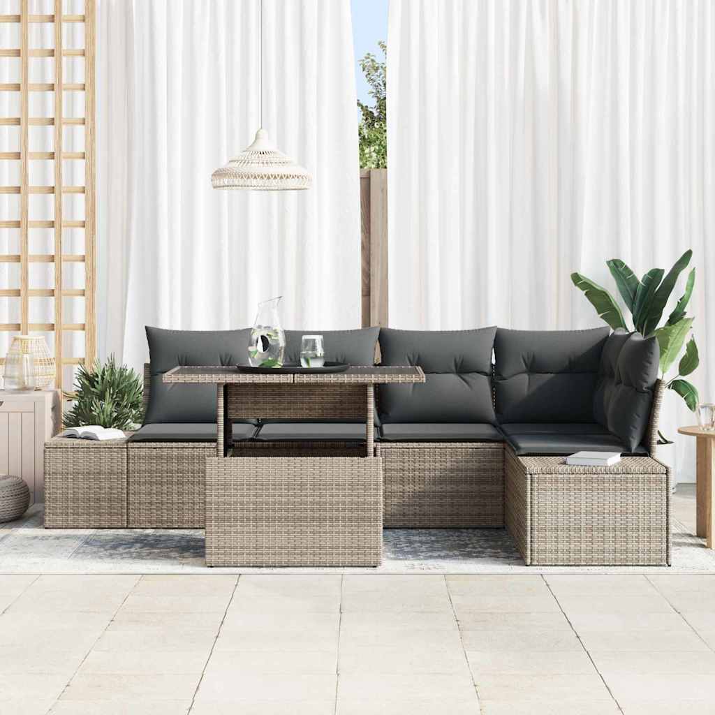 Garden Sofa Set with Storage 6 pcs Grey Poly rattan