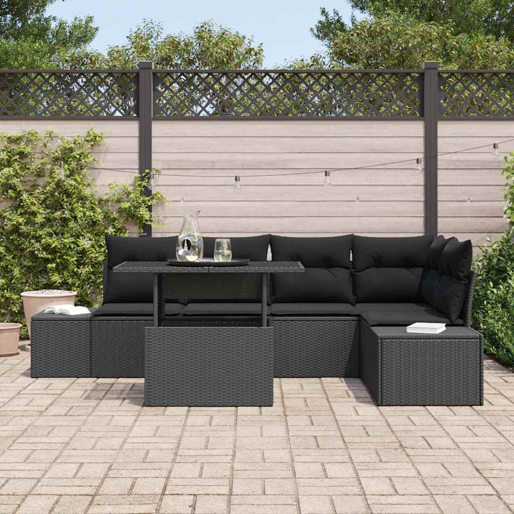 Garden Sofa Set with Storage 6 pcs Black Poly rattan