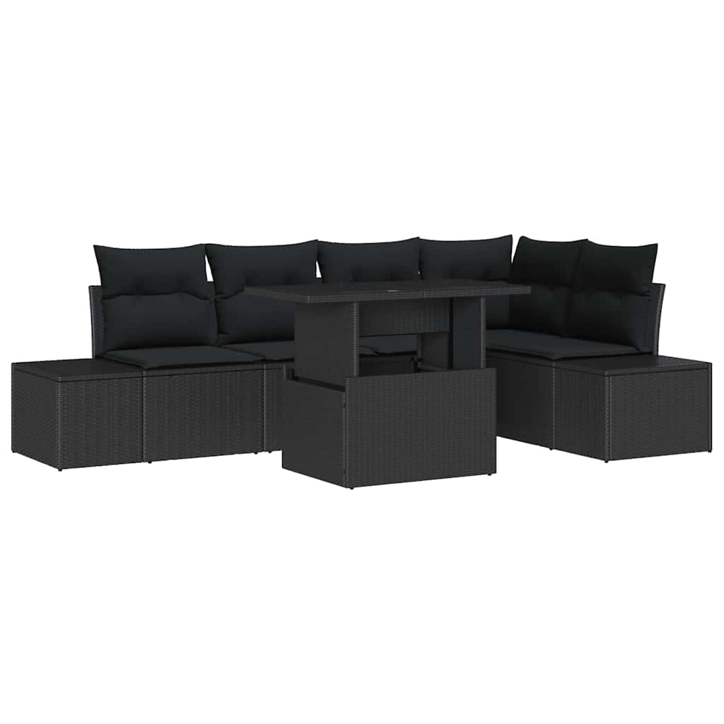 Garden Sofa Set with Storage 6 pcs Black Poly rattan