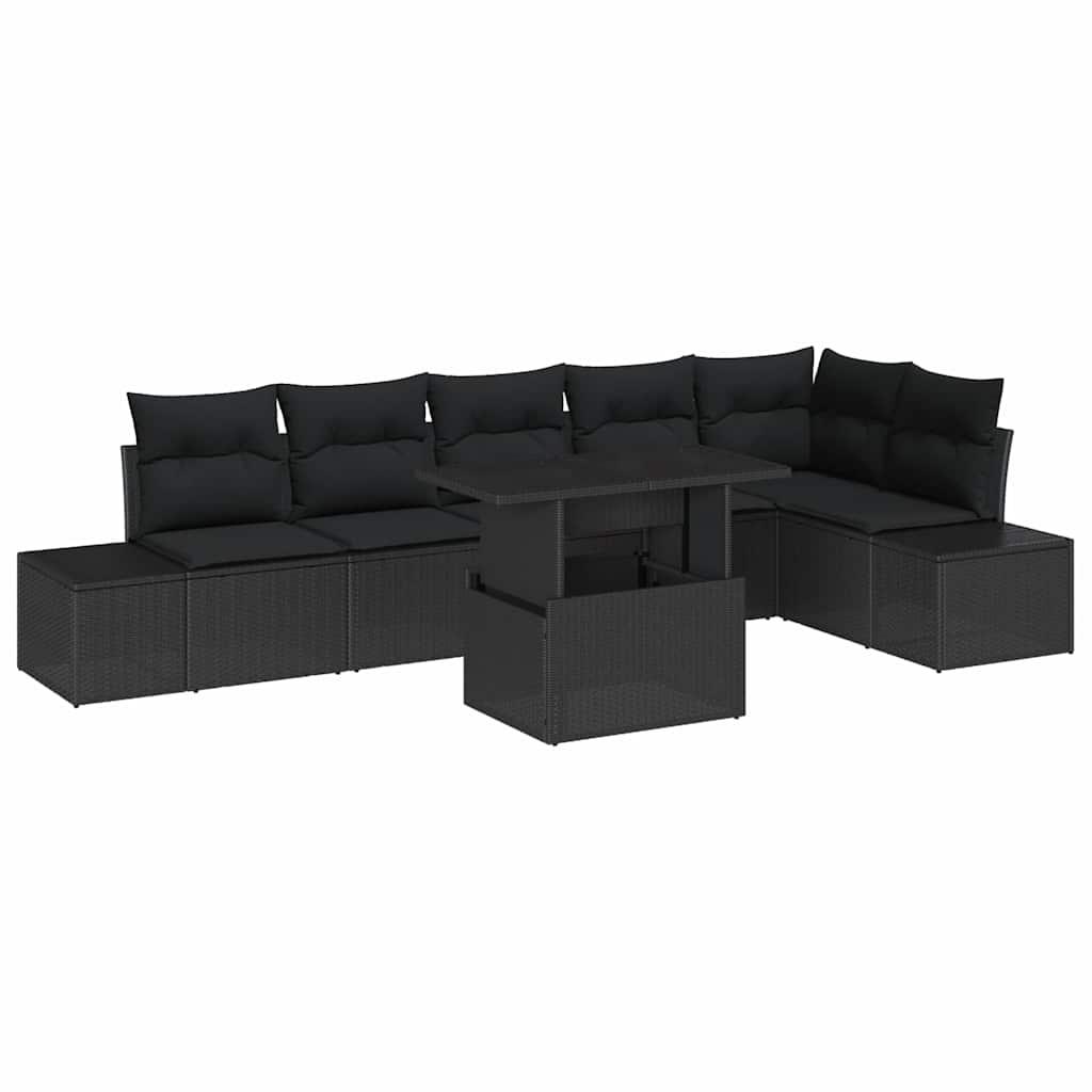Garden Sofa Set with Storage 7 pcs Black Poly rattan