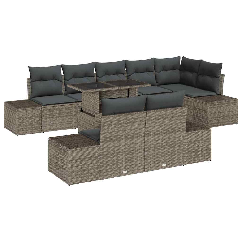 Garden Sofa Set with Storage 9 pcs Grey Poly rattan