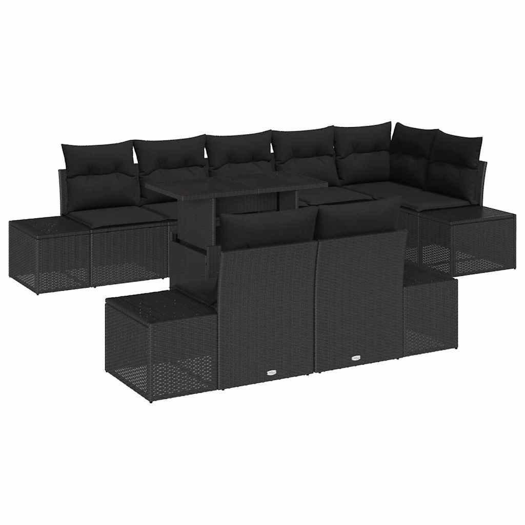 Garden Sofa Set with Storage 9 pcs Black Poly rattan