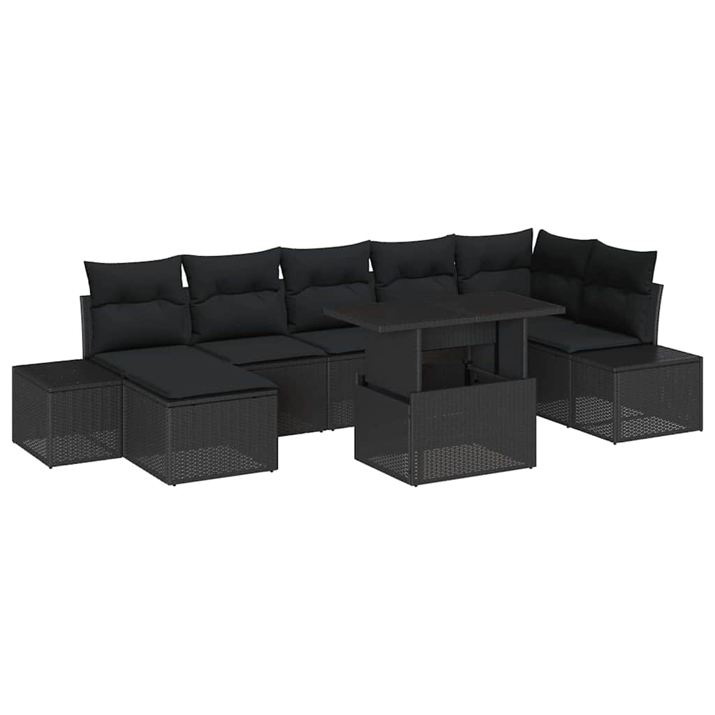 Garden Sofa Set with Storage 8 pcs Black Poly rattan