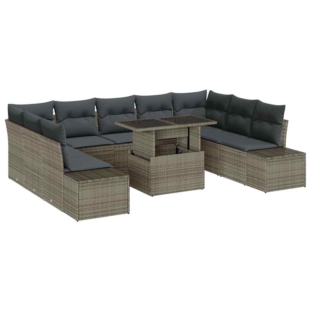 Garden Sofa Set with Storage 10 pcs Grey Poly rattan
