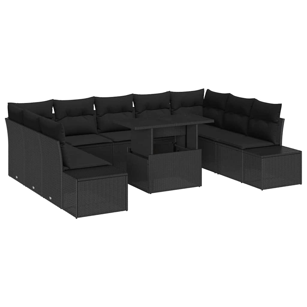 Garden Sofa Set with Storage 10 pcs Black Poly rattan