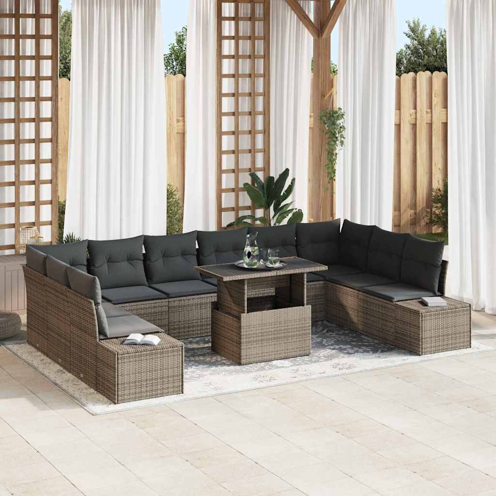 Garden Sofa Set with Storage 11 pcs Grey Poly rattan