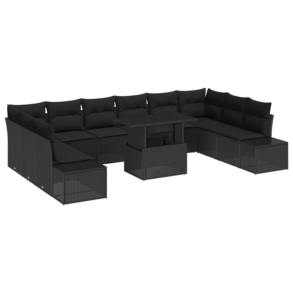 Garden Sofa Set with Storage 11 pcs Black Poly rattan