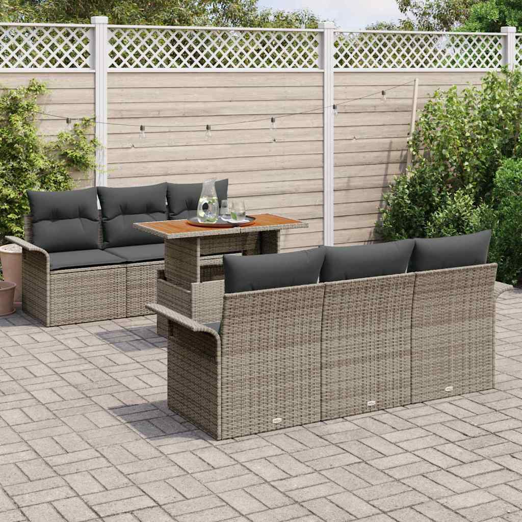 Garden Sofa Set with Storage 7 pcs Grey Poly rattan