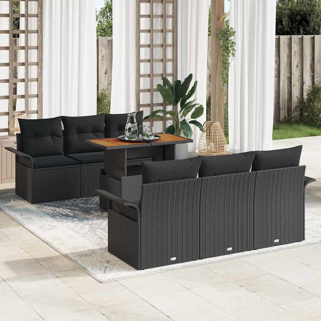Garden Sofa Set with Storage 7 pcs Black Poly rattan