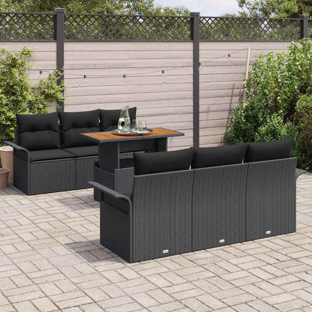 Garden Sofa Set with Storage 7 pcs Black Poly rattan