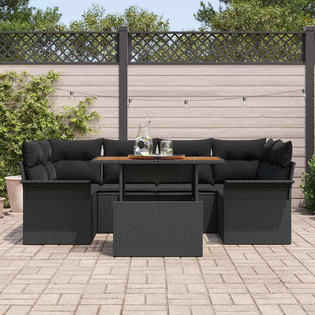 Garden Sofa Set with Storage 7 pcs Black Poly rattan