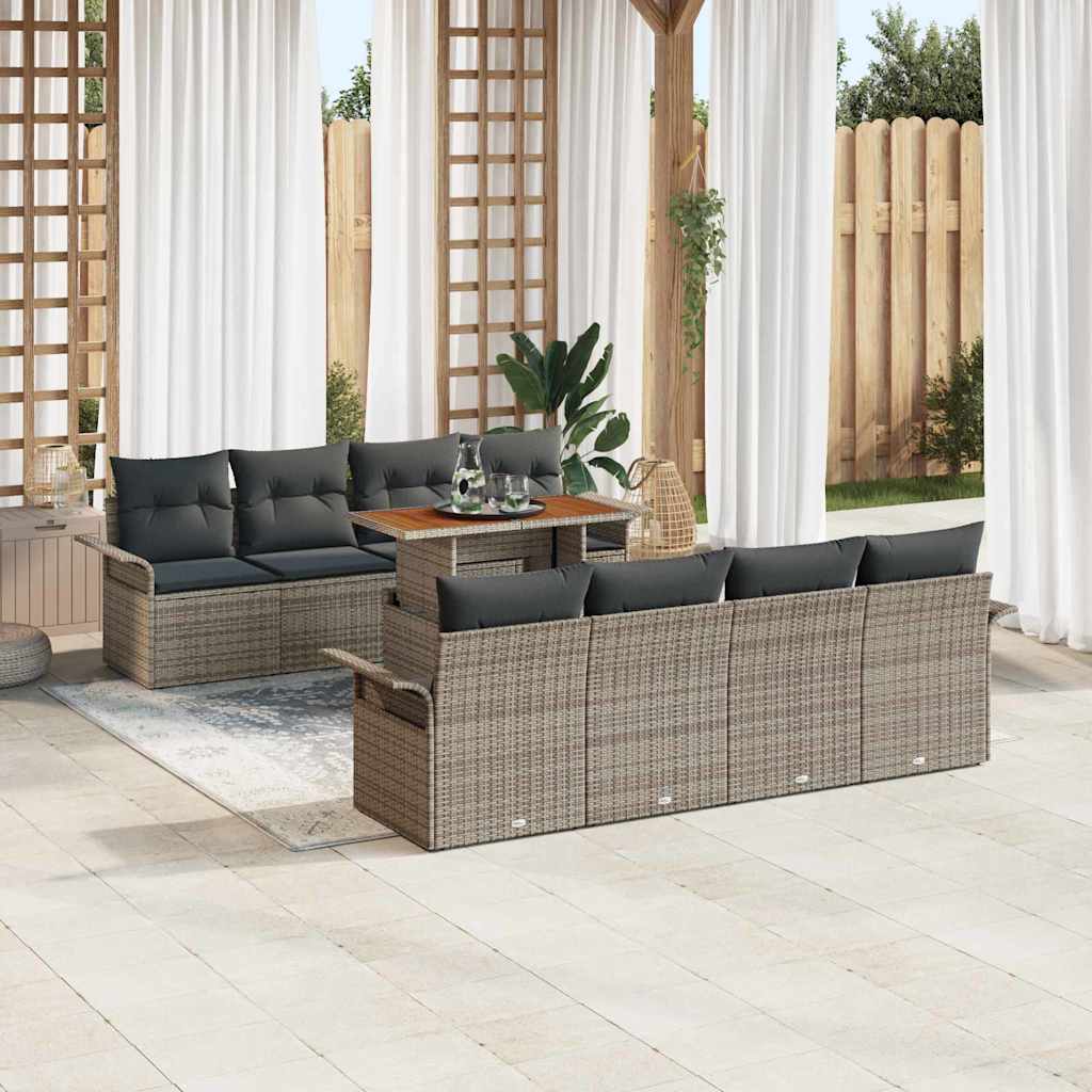 Garden Sofa Set with Storage 9 pcs Grey Poly rattan