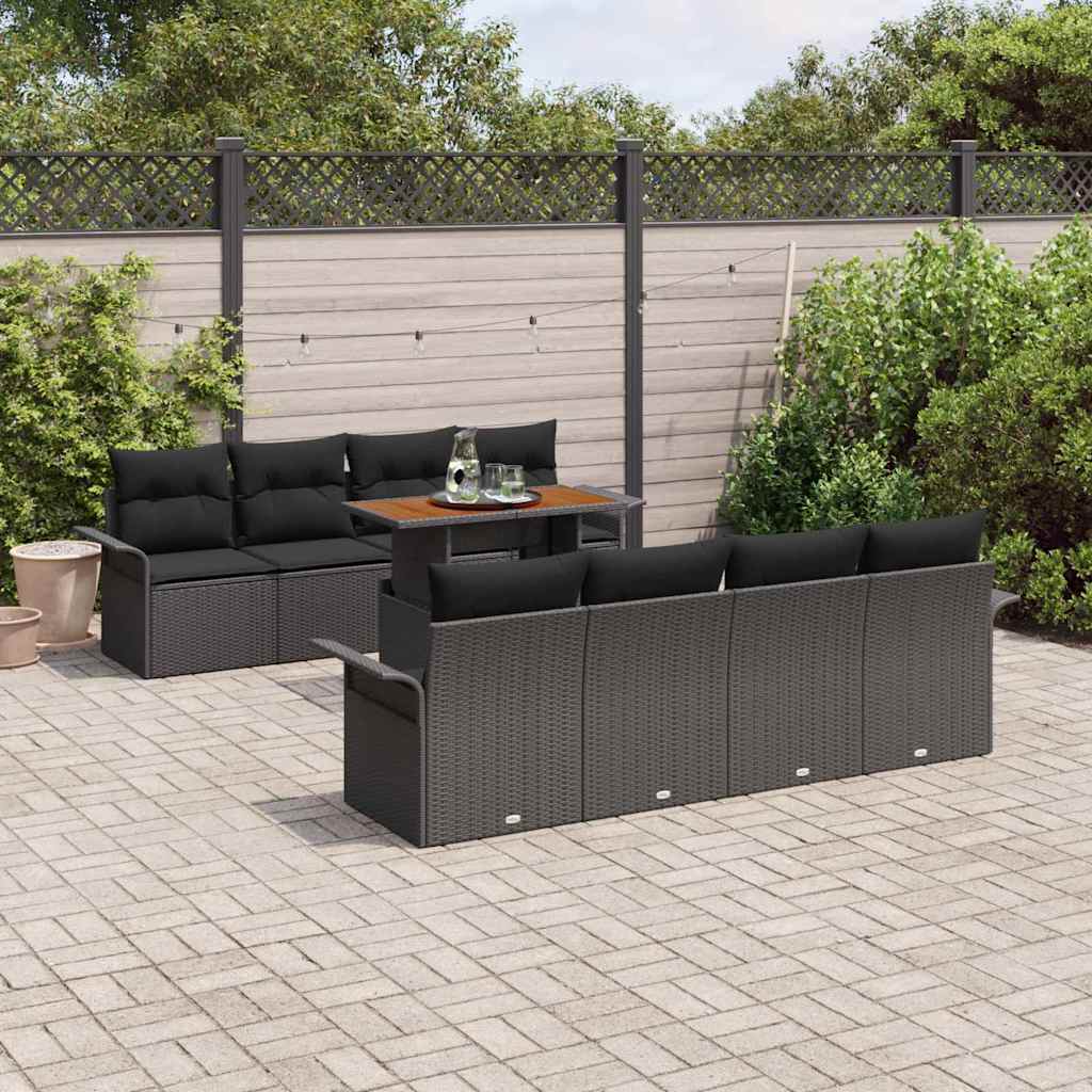 Garden Sofa Set with Storage 9 pcs Black Poly rattan