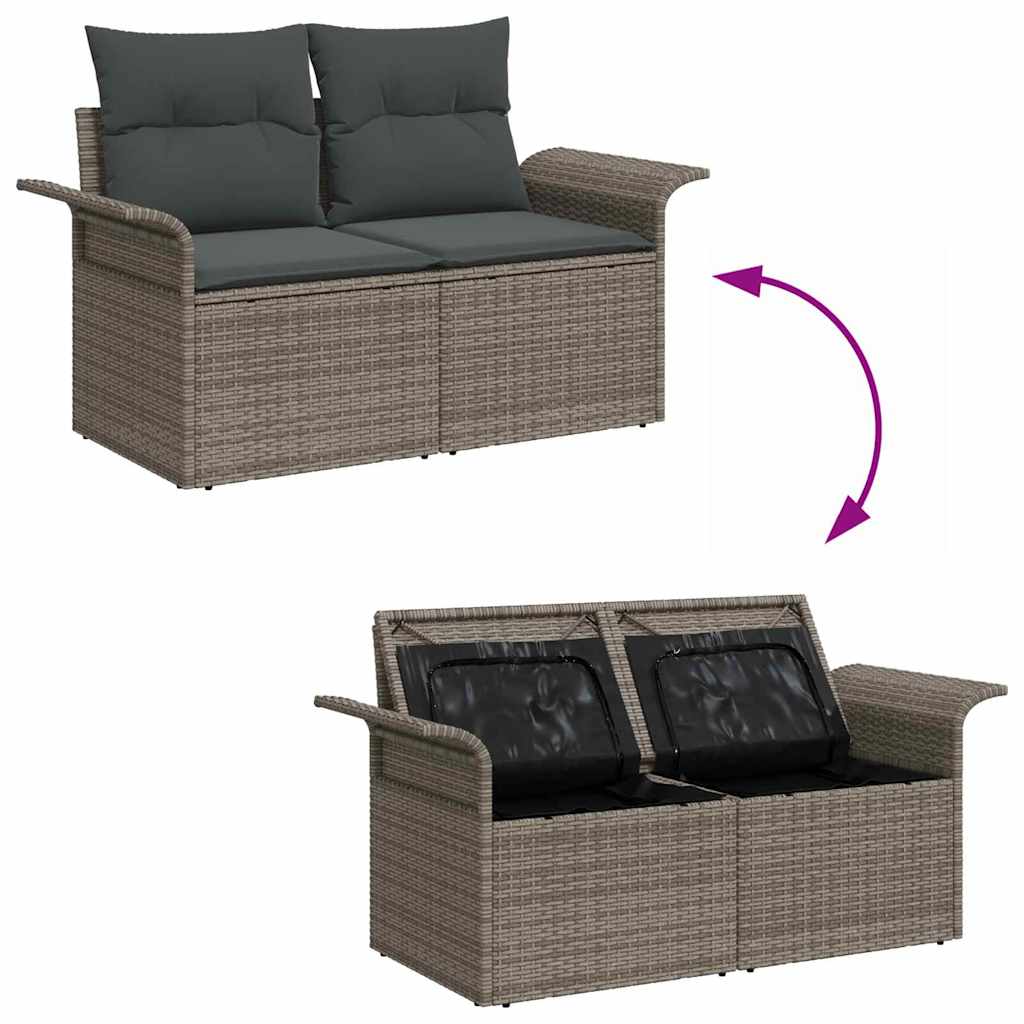 Garden Sofa Set with Storage 9 pcs Grey Poly rattan