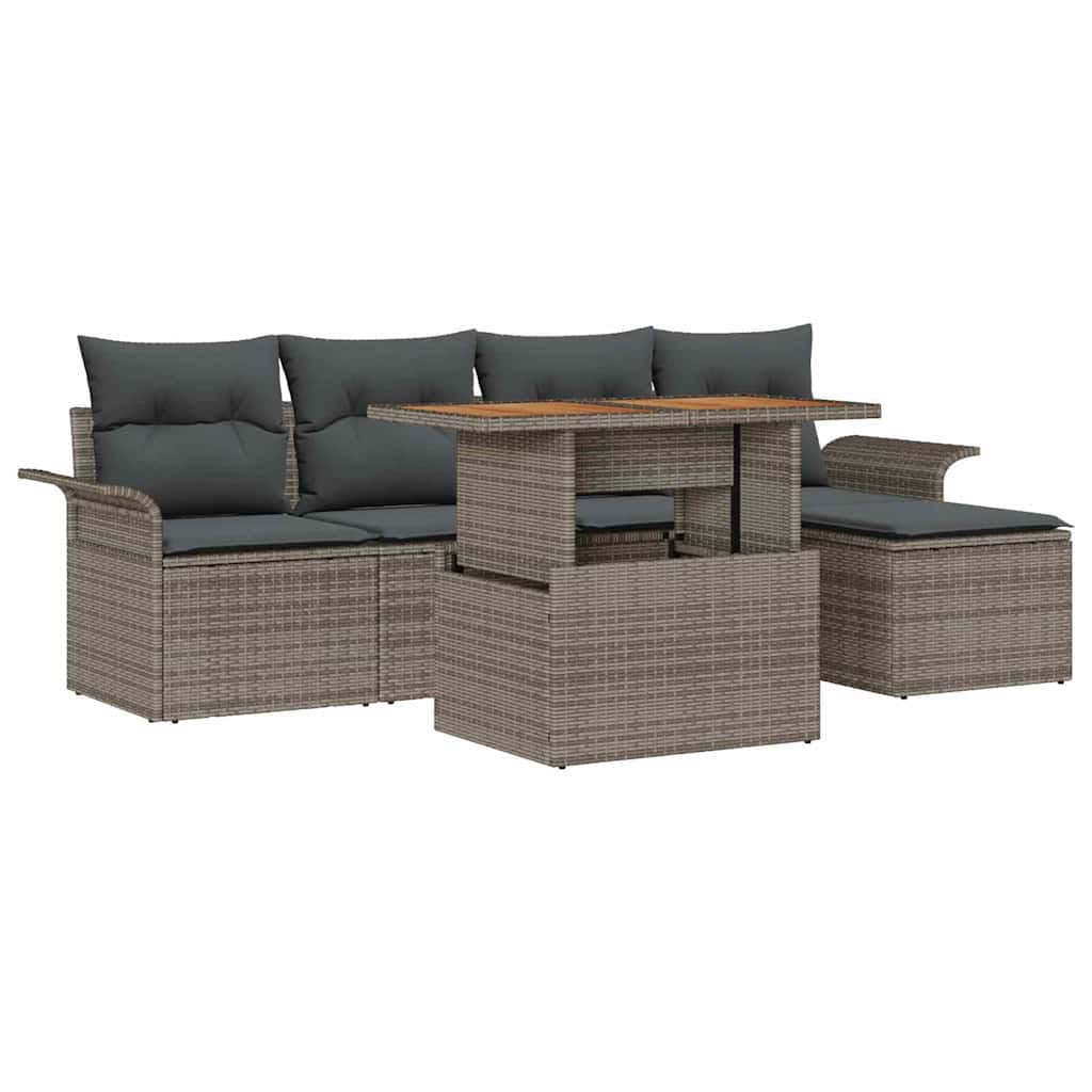 Garden Sofa Set with Storage 6 pcs Grey Poly rattan